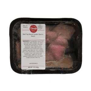 A container of Ukrop's Beef Top Round London Broil in Sauce.