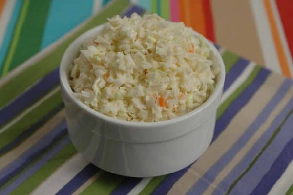 A small dish with Ukrop's Cole Slaw.