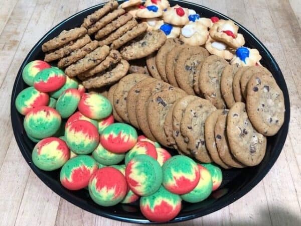 A tray of Ukrop's most popular cookies including Rainbow Cookies and Butterstar Cookies.