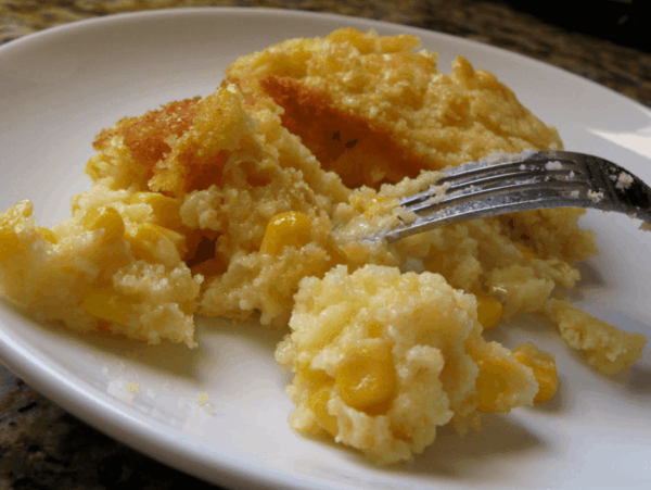 A plate of Ukrop's Corn Pudding.