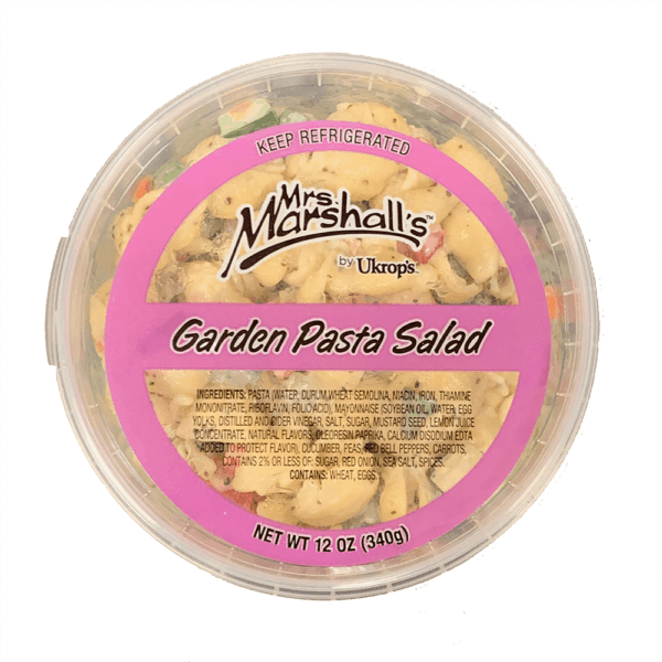 A container of Mrs. Marshall's Garden Pasta Salad.