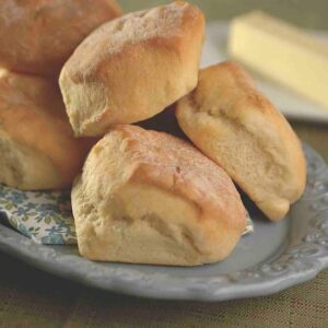 A plate full of Ukrop's plain Biscuits.