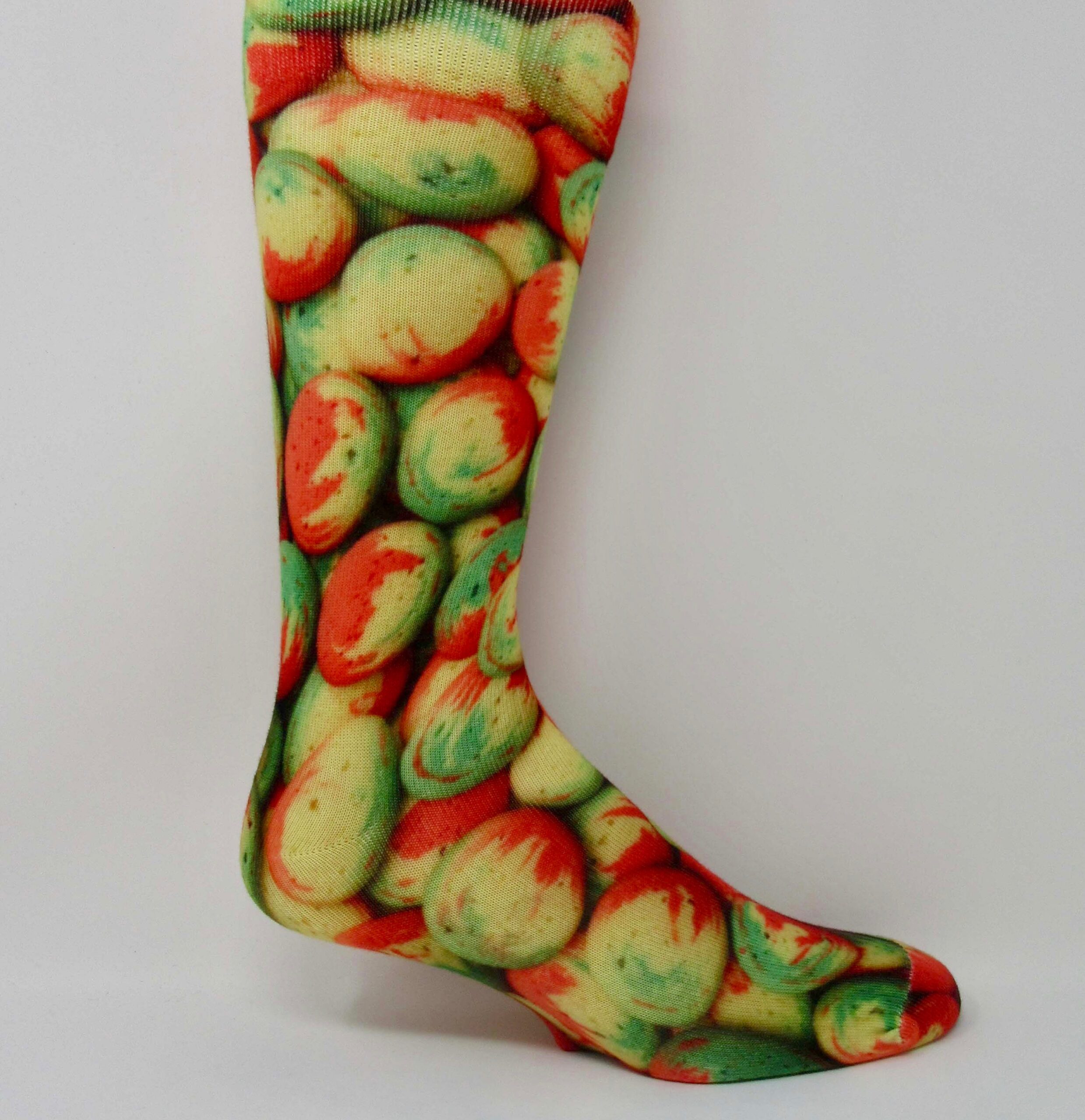 A photo of a real pair of Rainbow Cookie Socks.