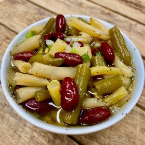 A bowl of Ukrop's Three Bean Salad.